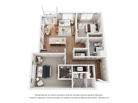 Floor plan for 2 beds, 2 baths, 1125 sqft
